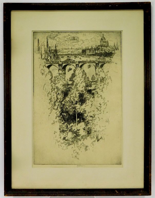 Appraisal: Joseph Pennell London Thames River Etching Joseph Pennell United Kingdom