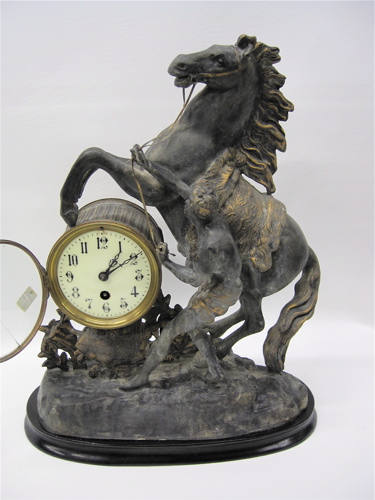 Appraisal: SPELTER MARLEY HORSE CLOCK French c with springwound timepiece barrel