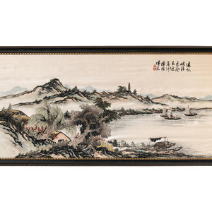 Appraisal: Two Chinese Embroidered Silk Panels Visible height of framed example