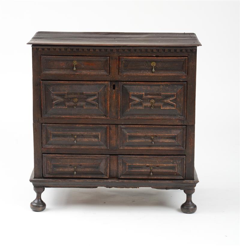 Appraisal: WILLIAM AND MARY TWO-PART OAK CHEST OF DRAWERS The rectangular