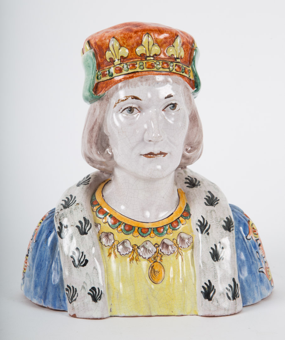 Appraisal: French Faience bust of a king possibly Henry Tudor in