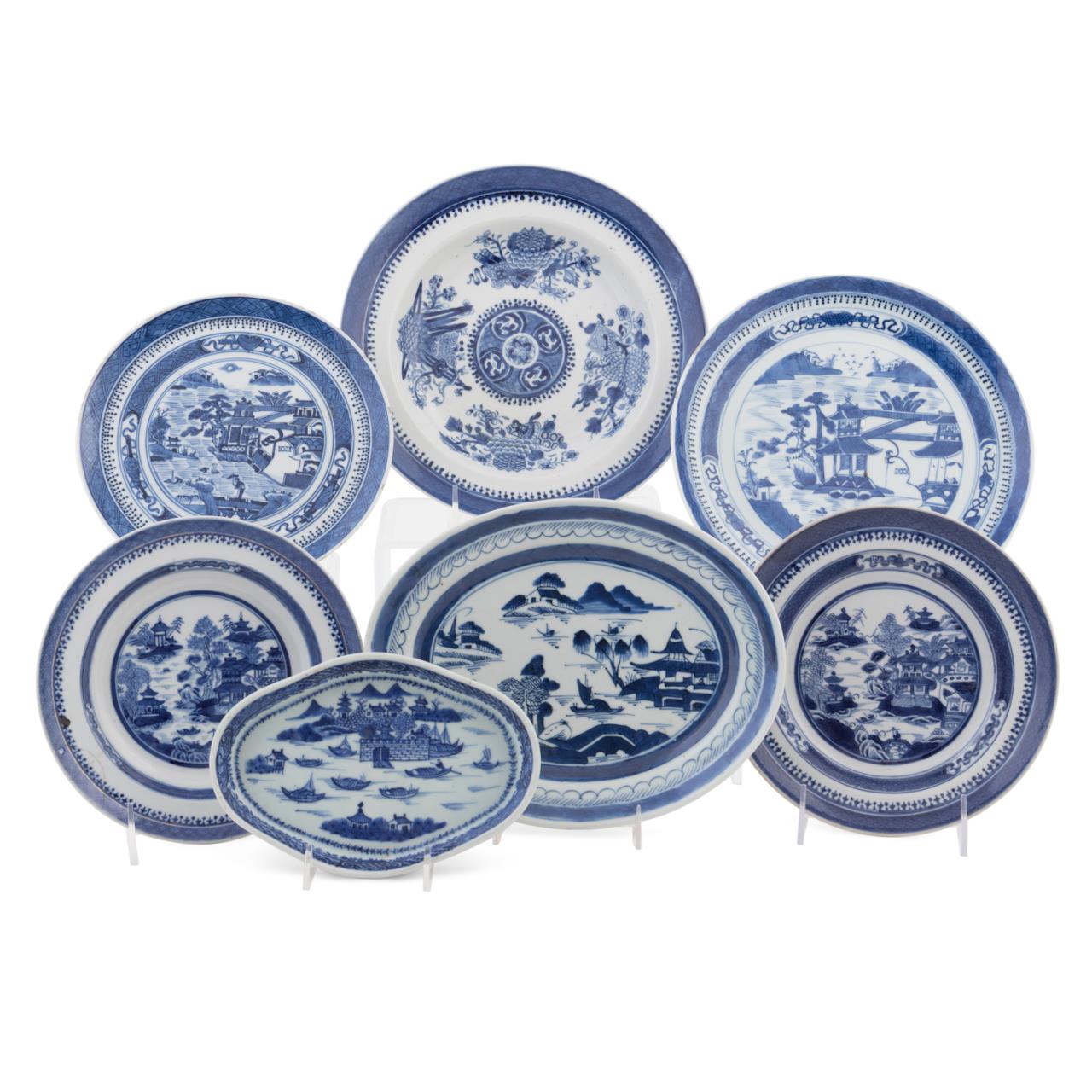 Appraisal: PCS CHINESE BLUE WHITE CANTON EXPORT PORCELAIN Seven pieces Chinese