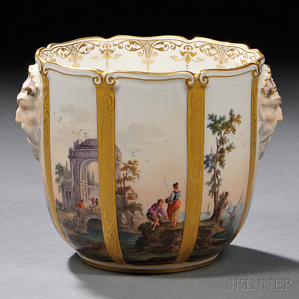 Appraisal: Meissen Hand-painted Porcelain Cache Pot late th early th century