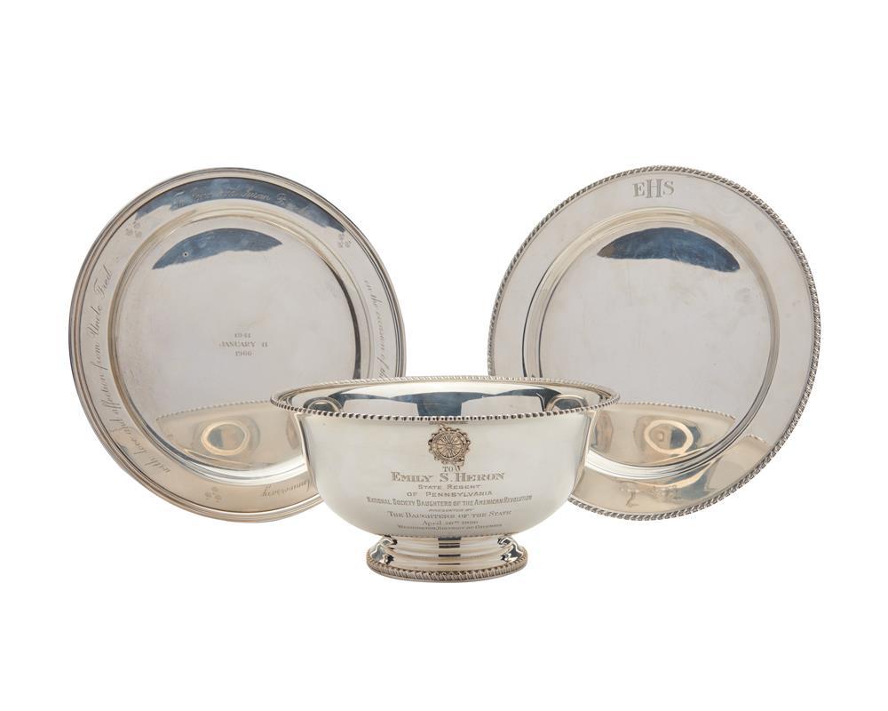 Appraisal: Three American Silver Serving Pieces comprising Tiffany Co serving plate