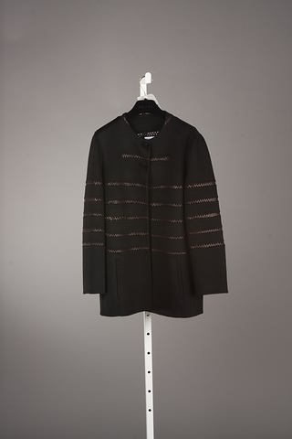 Appraisal: CHADO black cashmere jacket with brown leather rope trim Size