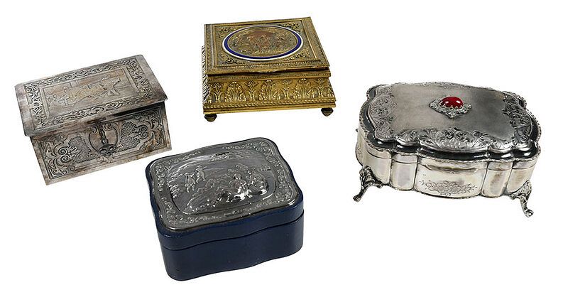 Appraisal: Four Silver and Gilt Bronze Boxes Continental British th th