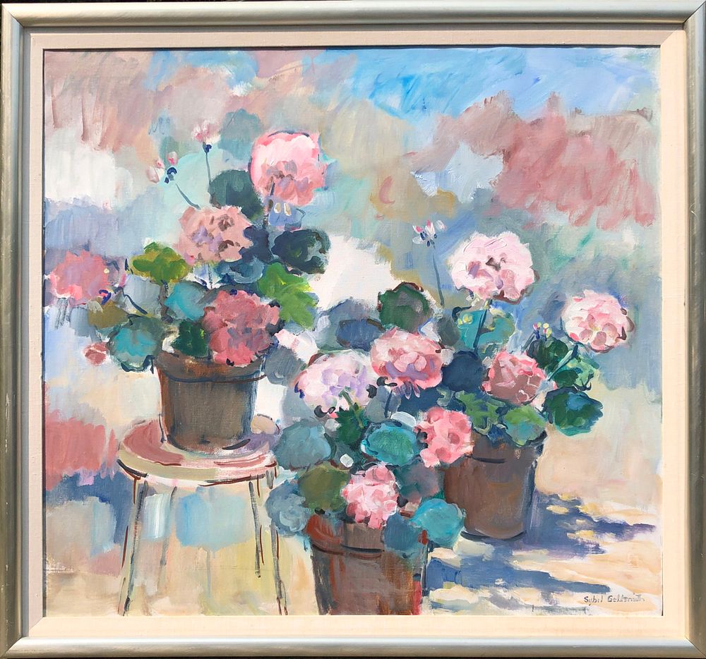 Appraisal: Sybil Goldsmith - Oil on Canvas Pink Geraniums Sybil Goldsmith