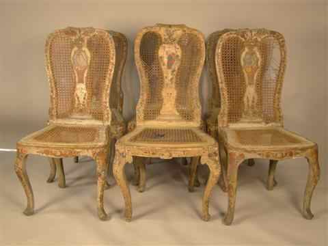 Appraisal: SET OF SIX VENETIAN PAINTED CANED DINING CHAIRS each yokeform