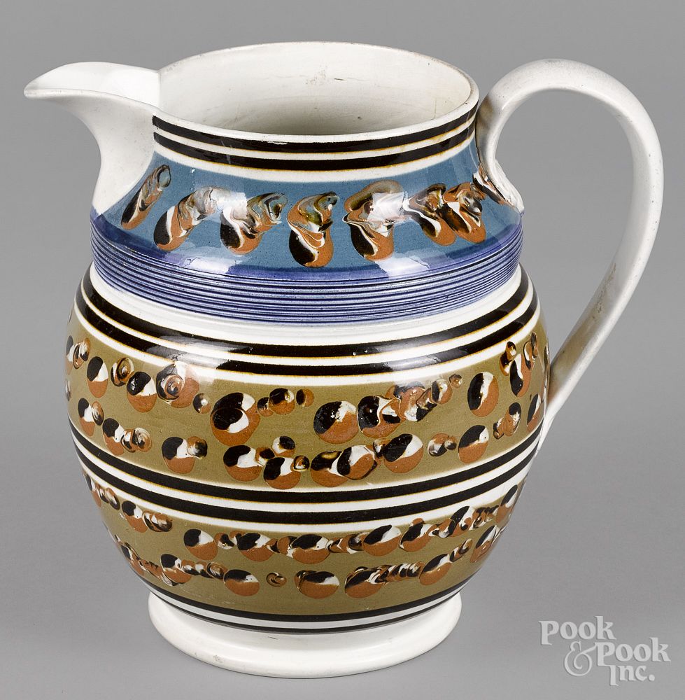 Appraisal: Large mocha pitcher th c Large mocha pitcher th c