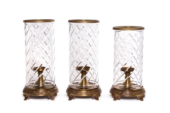 Appraisal: Sale Lot A Set of Three Brass and Cut Glass