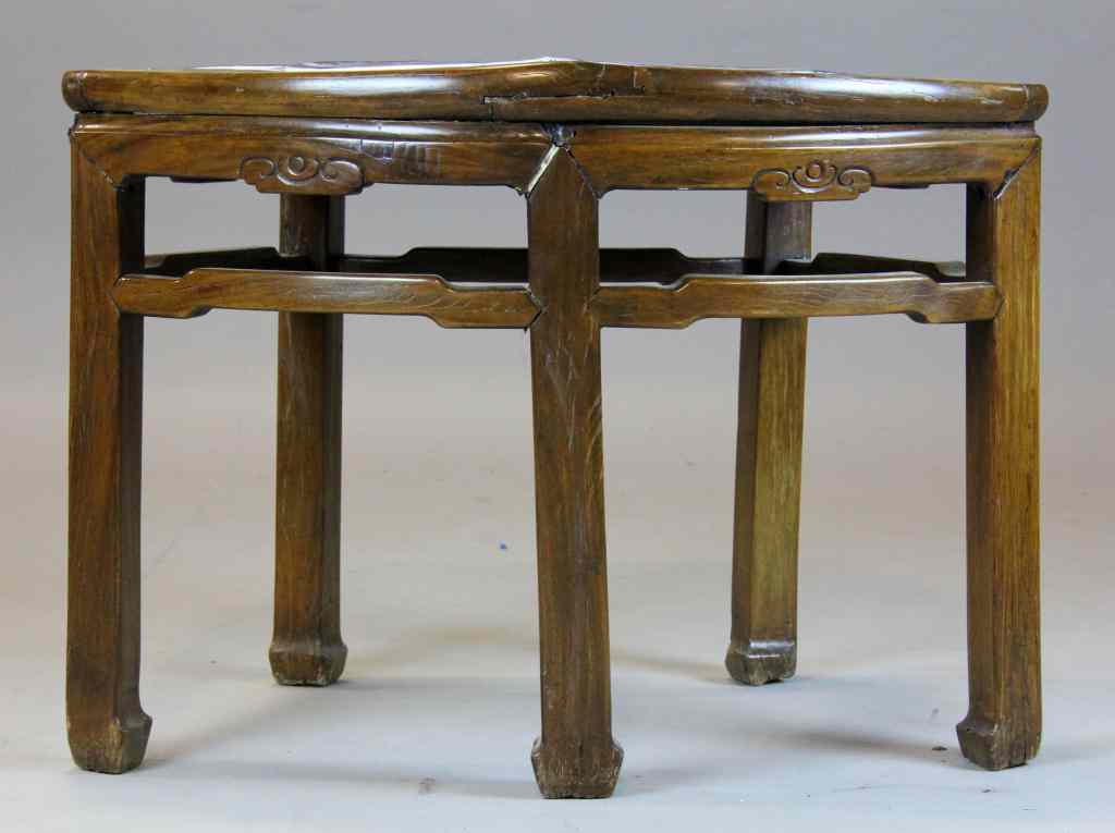 Appraisal: Chinese Qing Hardwood And Porcelain Inset Side TabThe blue and