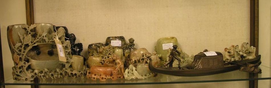 Appraisal: An assortment of oriental carved soapstone models some with engraved