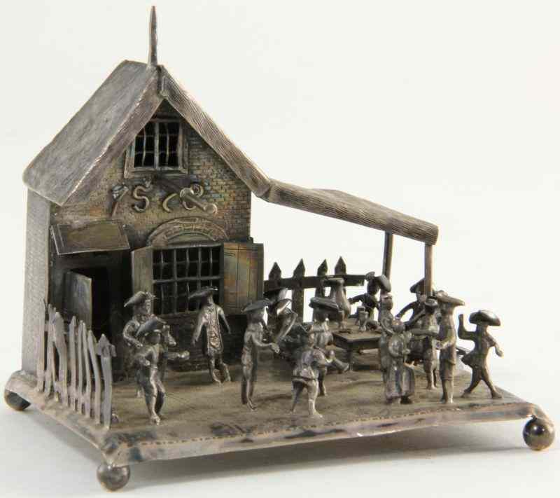 Appraisal: Dutch Silver Miniature Tavern Scenewith export mark a lively group