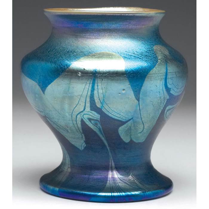 Appraisal: Good L C Tiffany vase blue favrile glass with pulled