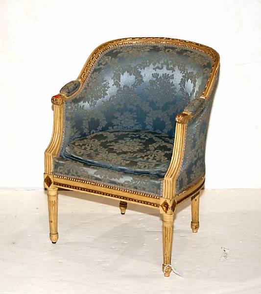 Appraisal: A Louis XVI painted parcel gilt berg re late th