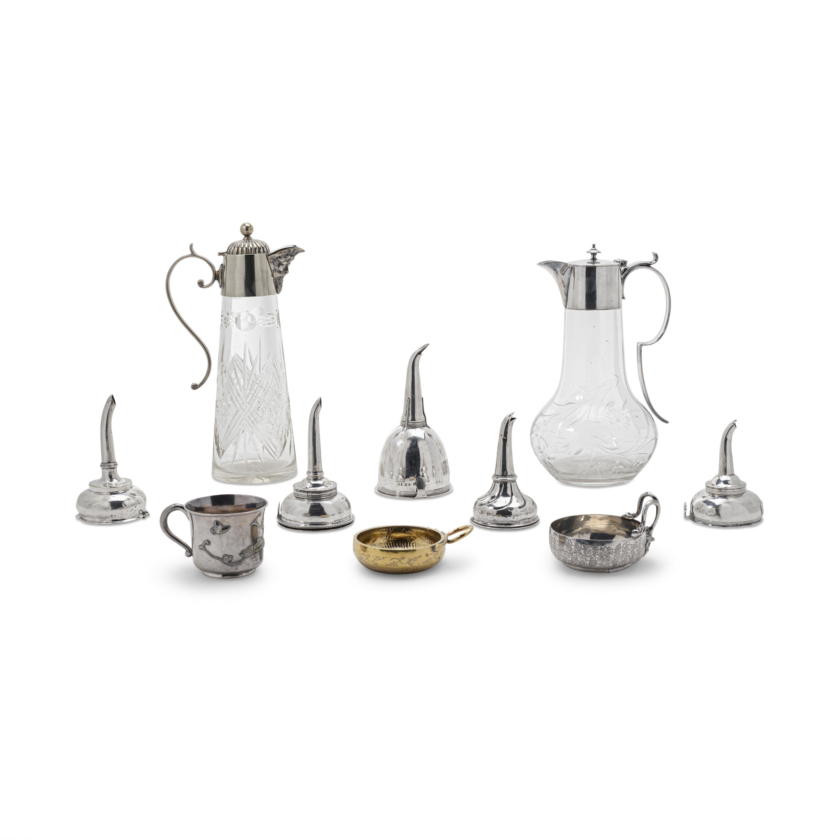 Appraisal: A GROUP OF ENGLISH SILVER WINE FUNNELS BY VARIOUS MAKERS