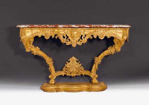 Appraisal: GILTWOOD CONSOLE R gence probably after designs by F CUVILLIES