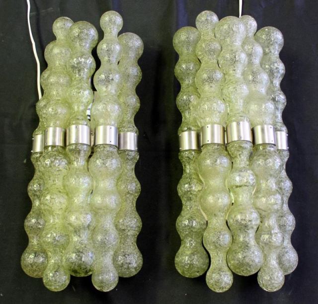 Appraisal: Midcentury Pair of Murano Sea Foam Glass Sconces Bulbous line