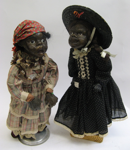 Appraisal: TWO BLACK WAX HEAD GIRL DOLLS one wax head and