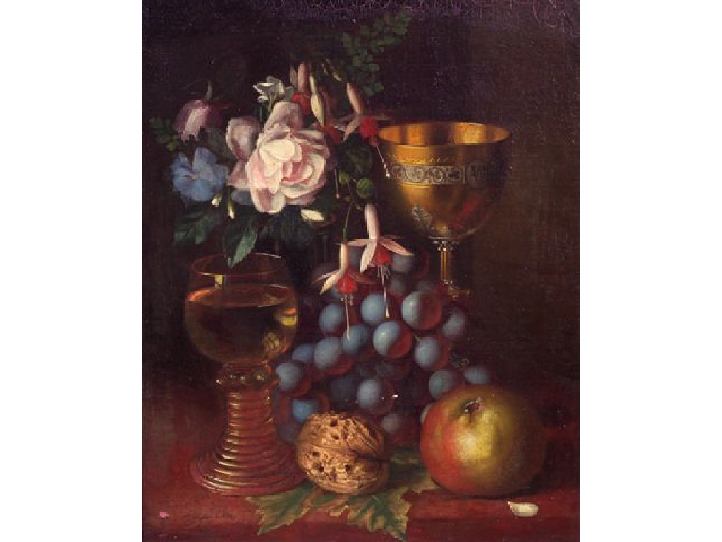 Appraisal: CONTINENTAL SCHOOL th CENTURY STILL LIFE WITH ROEMER WALNUT GRAPES