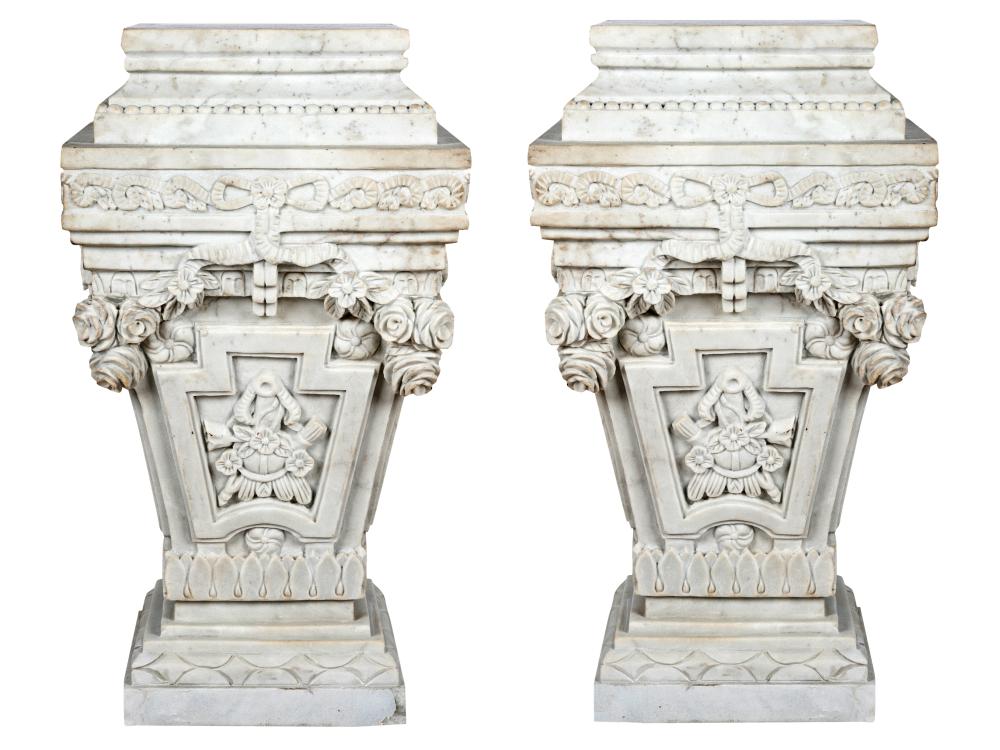 Appraisal: PAIR OF CARVED MARBLE PEDESTALSwith square tops the tops inches