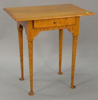 Appraisal: Eldred Wheeler tiger maple Queen Anne style stand with drawer