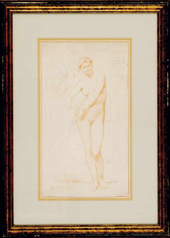 Appraisal: Jules-Elie Delaunay French - NUDE FIGURE drawing framed signed lower