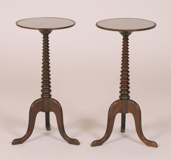 Appraisal: Pair of Victorian style circular turned pedestal side tables candle