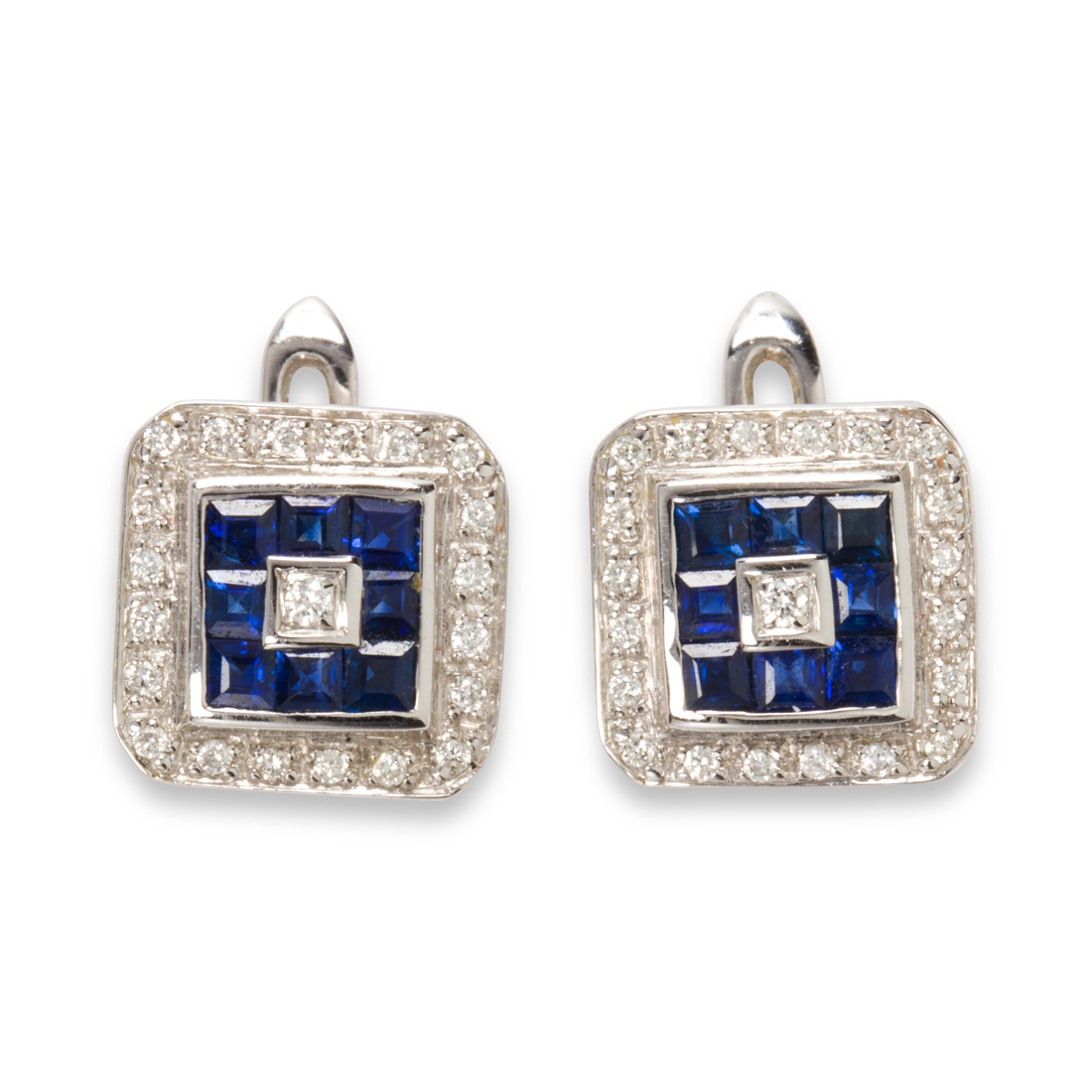 Appraisal: A PAIR OF DIAMOND SAPPHIRE AND EIGHTEEN KARAT WHITE GOLD