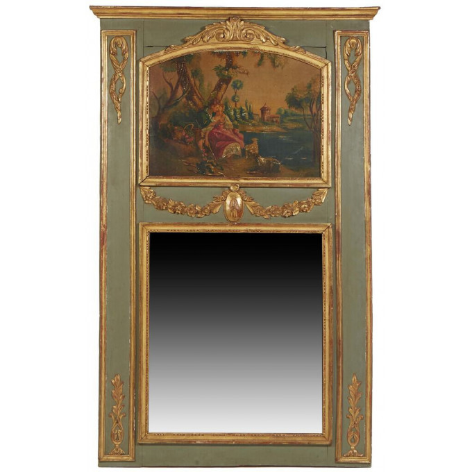 Appraisal: Italian Polychromed Gilt and Gesso Beech Trumeau Mirror th c