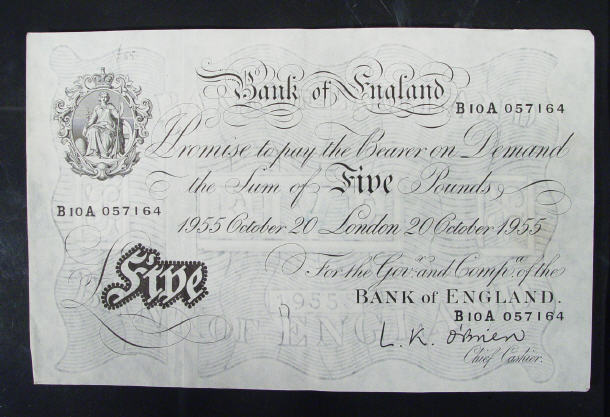 Appraisal: White Bank of England note O'Brien No B A