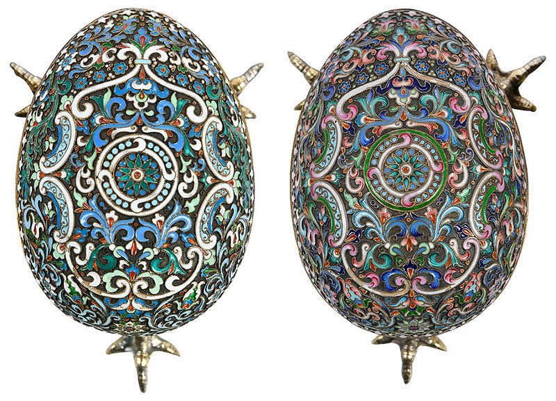 Appraisal: Two Russian Silver and Enamel Eggs both oval with scroll