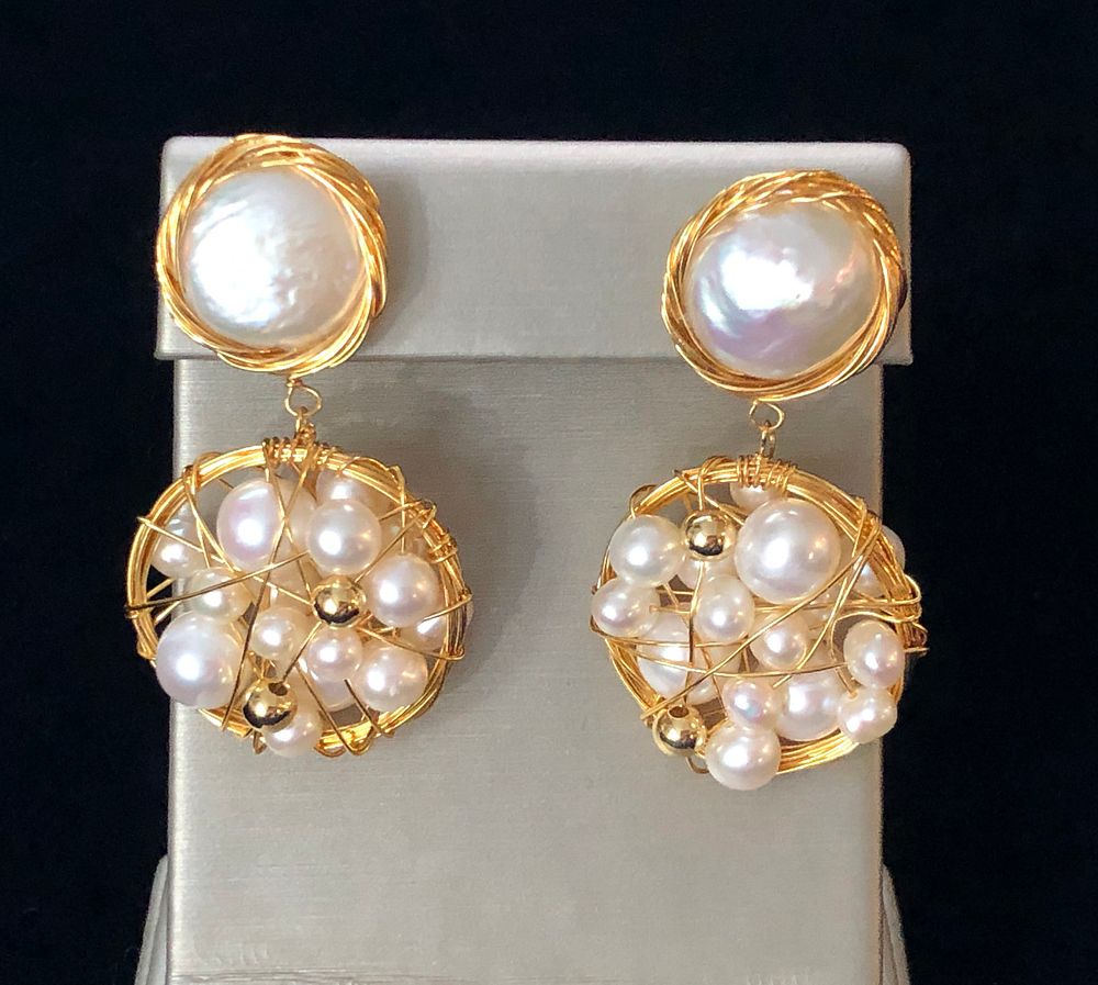 Appraisal: Pair of White Fresh Water Round Pearl Coin Earrings Pair