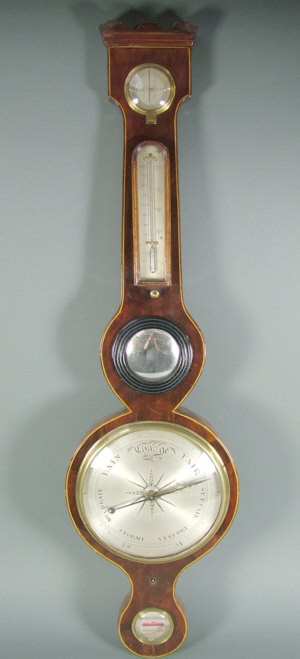 Appraisal: An early th century line inlaid mahogany cased wheel barometer