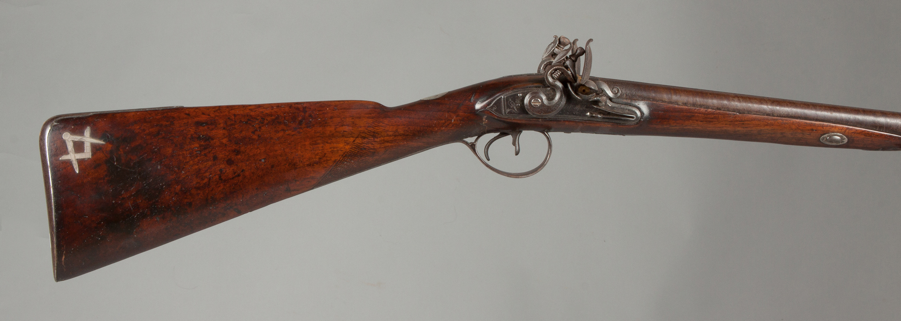 Appraisal: Masonic Silver Inlaid Double Barrel Flintlock Shotgun C Lock inscribed