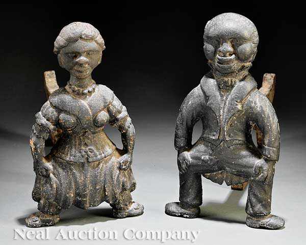 Appraisal: A Pair of American Cast Iron Figural Andirons mid- th