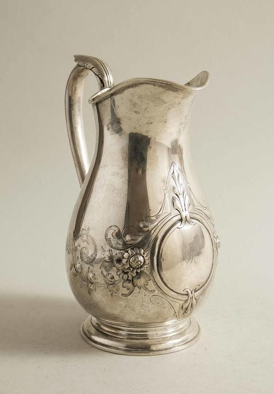 Appraisal: Schulz Fischer Coin Silver Pitcher Schulz Fischer coin silver monogrammed