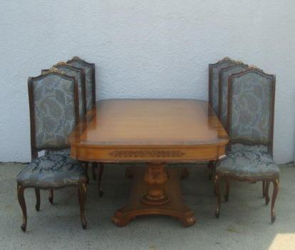 Appraisal: Fruitwood Dining Table and Dining Chairs with Rosewood banding From