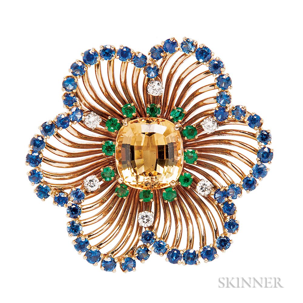 Appraisal: kt Gold and Topaz Gem-set Pendant Brooch kt Gold and