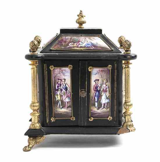 Appraisal: A Viennese Enameled and Ebonized Table Casket of rectangular form