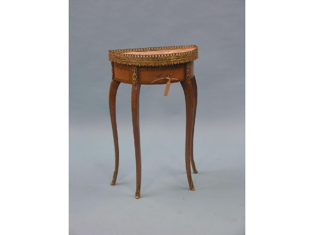 Appraisal: A Louis XV-style mahogany side table half-round form with ormolu-mounted