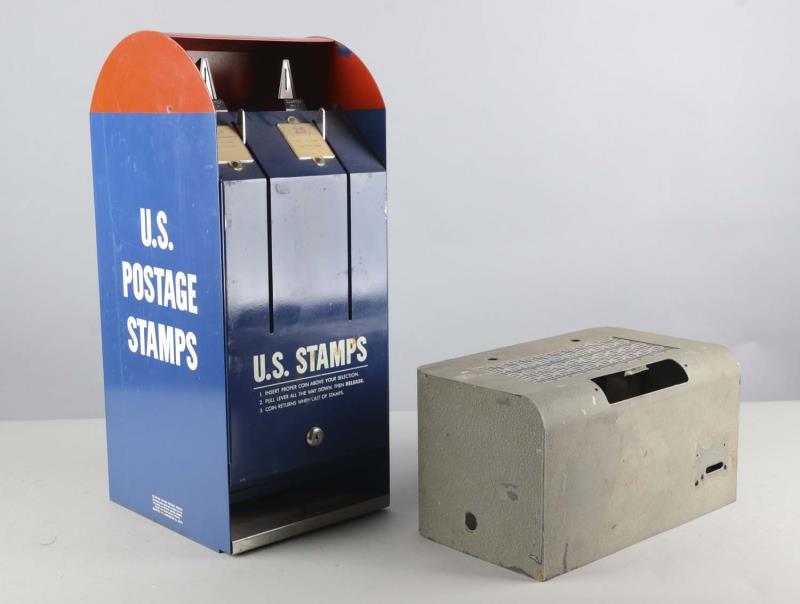 Appraisal: Lot of Stamp Vendor and Machine Case Two coin operated