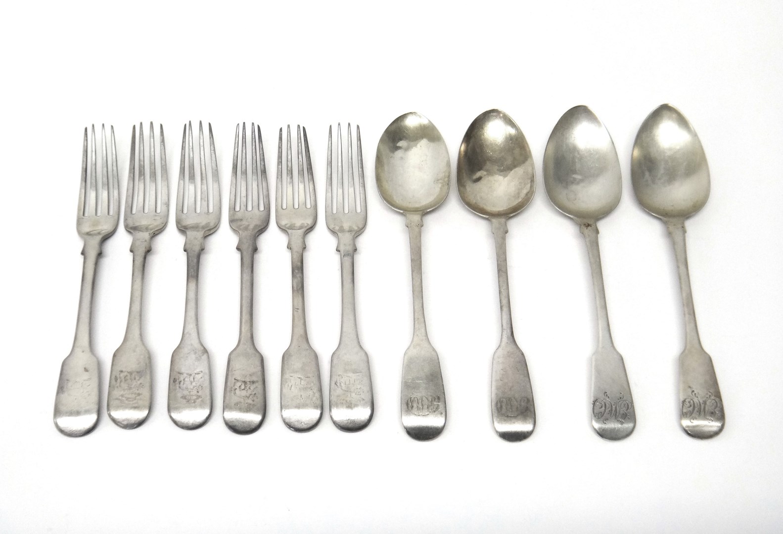 Appraisal: Silver table flatware comprising three pairs of fiddle pattern table