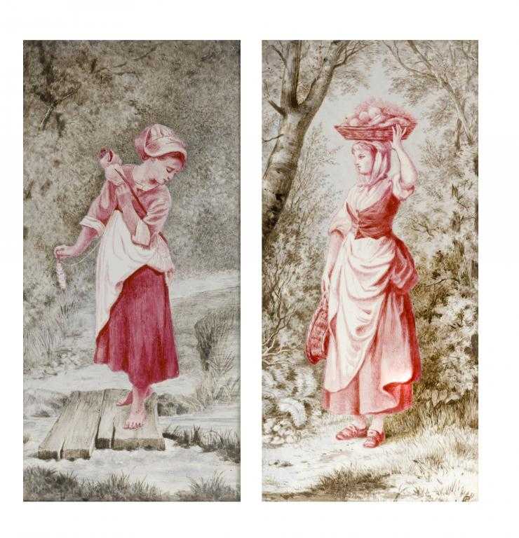 Appraisal: A PAIR OF ENGLISH PORCELAIN PLAQUES painted in carmine and