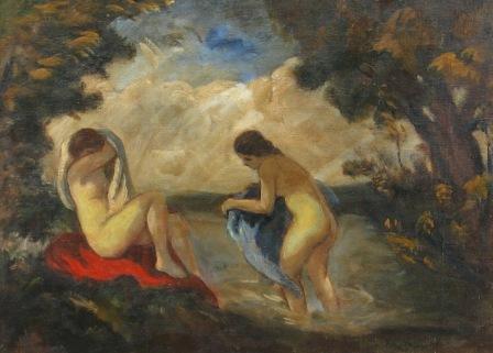 Appraisal: Arpad Feszty Arpad Feszty - Women Bathing in Classical Landscape