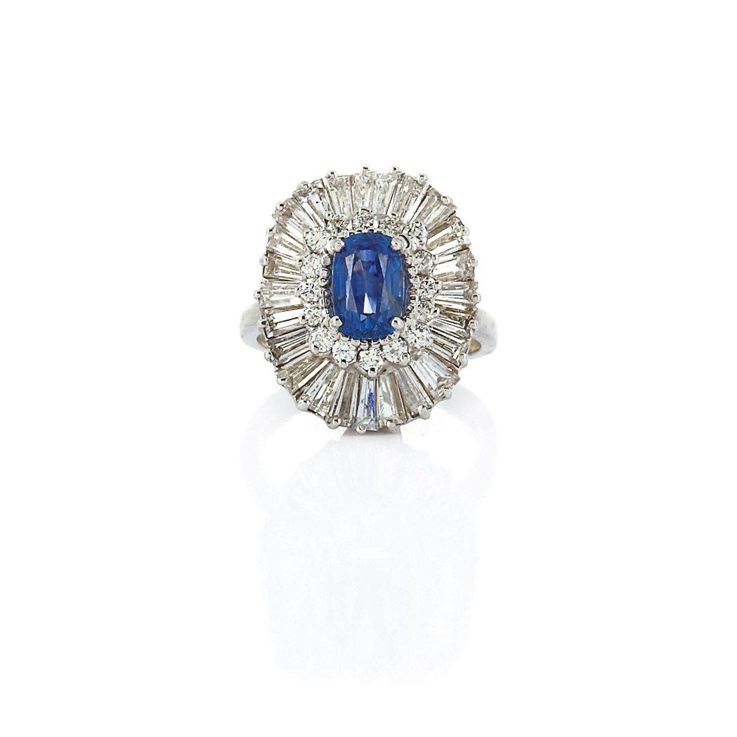 Appraisal: White Gold Sapphire and Diamond Ballerina Ring kt one oval