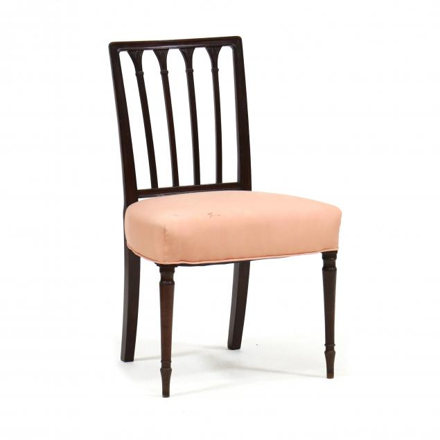 Appraisal: GEORGIAN MAHOGANY CARVED SIDE CHAIR Circa four vertical reeded splats