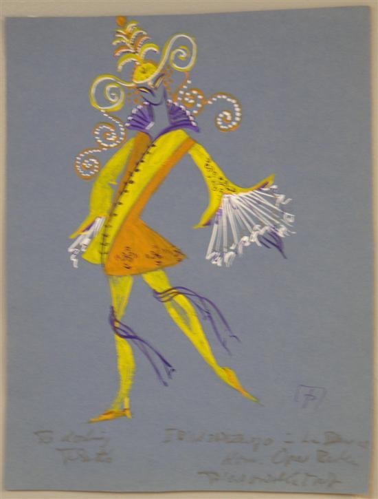 Appraisal: Roger Piaskowski five various costume designs signed gouache PROVENANCE Thetis