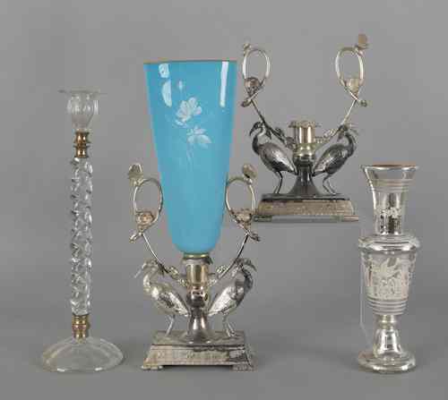 Appraisal: Silver resist ewer together with a glass candlestick and a