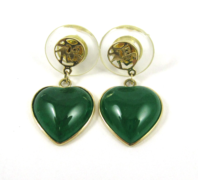 Appraisal: PAIR OF JADE AND FOURTEEN KARAT GOLD EARRINGS each having